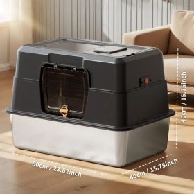 2025 Must-Buy Fully Enclosed Stainless Steel Cat Litter Box, Odor-Proof, Anti-Splash, Spacious For Large Cats (Option: Black)