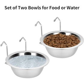 Set Of 2 Stainless Steel Hanging Kennel Water Bowls, 8 Oz Pet Feeding Dishes For Dogs And Cats (Option: Sliver)