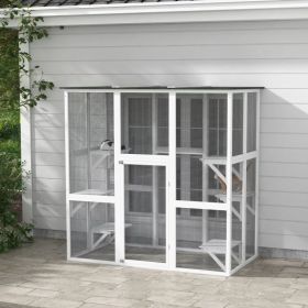 Large Outdoor Catio Enclosure, Wooden Cat Patio with 6 Balanced Platforms and Asphalt Roof, 70.9" x 38.6" x 70.9", White (Option: White)