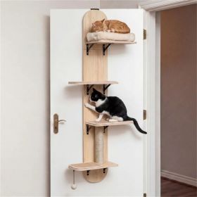 Door Hanging Cat Tree 5-Level Height Adjustable 4-Tier Climber No-Drill for Apartment Beige (Option: Default title)