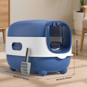High-Capacity Enclosed Cat Litter Box & Odor-Lock, Scratch-Resistant, Ideal For US Households (Option: Blue)