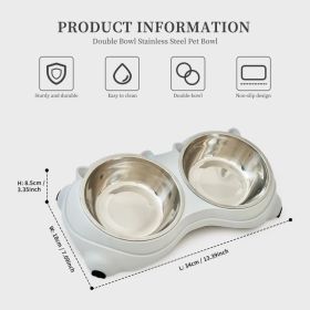 Macaron Pink-Dual Stainless Steel Pet Bowls, 600ml Each, Non-Slip, Dishwasher Safe For Small-Medium Pets (Option: Gray)