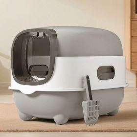 High-Capacity Enclosed Cat Litter Box & Odor-Lock, Scratch-Resistant, Ideal For US Households (Option: Gray)