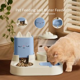 Automatic Pet Feeder With 2200mL-74oz Water Fountain, 1800mL- 60oz Food Dispenser Combo,for Large Dogs & Multiple Cats (Option: Blue)