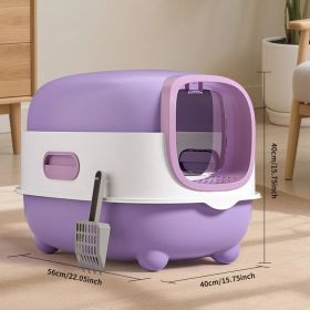 High-Capacity Enclosed Cat Litter Box & Odor-Lock, Scratch-Resistant, Ideal For US Households (Option: Purple)