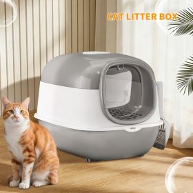 Modern Enclosed Cat Litter Box With Built-In Scoop Storage, Lightweight, Fits Indoor Home Decor (Option: Gray)