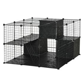 56 Panels Pet Playpen Small Animal Cage for Rabbit (Option: Black)