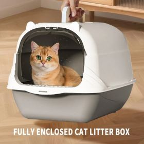 2026 Top Rated Fully Enclosed Cat Litter Box, Gray - Odor-Locking, Portable With Scoop & Litter Mat (Option: Gray)