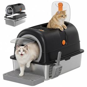 Double-entry convertible lid cat litter box (Option: Black)