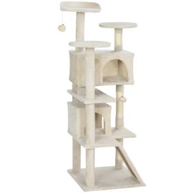 54" Cat Tree, Multi-Level Cat Tower with Scratching Posts, Cat Condos, Bed, Platforms, Ramp, Toy Ball, Beige (Option: Beige)