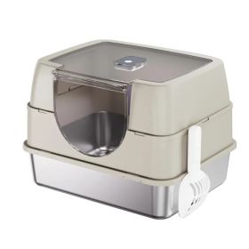 Fully Enclosed Stainless Steel Cat Litter Box White - 2025 Top Pick, Odor Lock, No Litter Scatter, Easy Clean (Option: Beige)