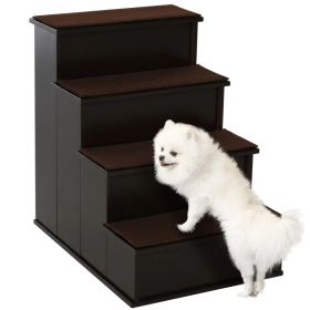 4 Levels Wooden Dog Steps Pet Stairs for High Bed, Cat Ladder for Bed Couch with Non-Slip Carpet, Dark Coffee (Option: Coffee)