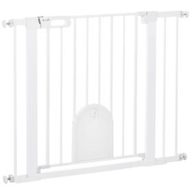 30"-41" Extra Wide Pet Gate Barrier with Small Door, 30"H Dog Gate with Safety Gate Barrier, Stair Pressure Fit, White (Option: White)