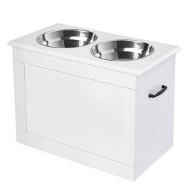 Raised Pet Feeding Storage Station with 2 Stainless Steel Bowls Base for Large Dogs and Other Large Pets, White (Option: White-650x440x170 mm)