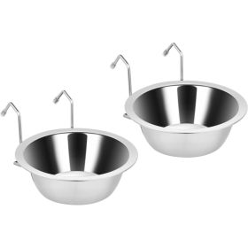 2PCS 8oz Stainless Steel Hanging Kennel Water Bowls (Option: Silver)