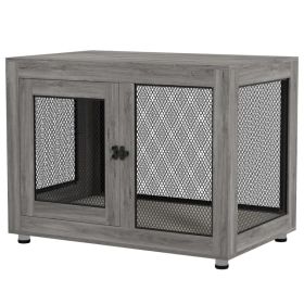 Pet Crate End Table with Water-resistant Cushion or Large Medium Dogs, Grey (Option: Grey)