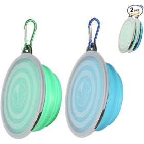 2-Pack Collapsible Dog Travel Bowls With Cover Lids (Option: Light Blue and Green)