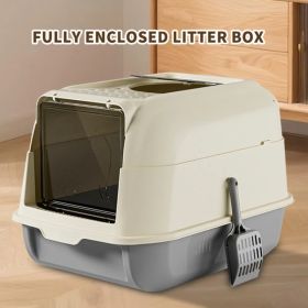Extra Large Dual-Entry Cat Litter Box, Convertible Open&Enclosed, Gray, Odor Control, Easy Clean (Option: Gray)