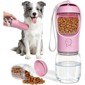 Portable Dog Water Bottle With Food Container, Drinking Bottle For Travel 2 In 1 Dog Water Bowl, Leak Proof Pet Water Dispenser, BPA Free, Puppy (Option: Pink)