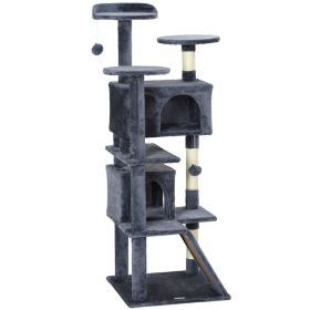 54" Cat Tree, Multi-Level Cat Tower with Scratching Posts, Cat Condos, Bed, Platforms, Ramp, Toy Ball, Dark Grey (Option: Dark Grey)