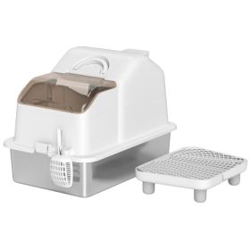 Extra Large Stainless Steel Cat Litter Box w/ High Sided, Removable Lid, Mats, Scoop, Odor Free, Non-Sticky, Leakproof (Option: White)