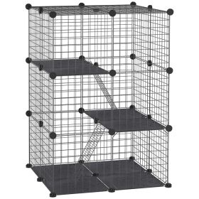 39 Pcs Small Animal Cage Bunny Hutch Portable Metal Wire with Ramps for Kitten Chinchilla, Black (Option: Black)