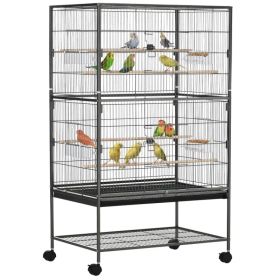 52'' Large Rolling Steel Bird Cage Bird House with Rolling Stand, Storage Shelf, Wood Perch, Food Container, Dark Grey (Option: Dark Grey)