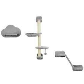3PCs Cat Shelves with Hammock, Scratching Posts, Platforms, Grey (Option: Grey)