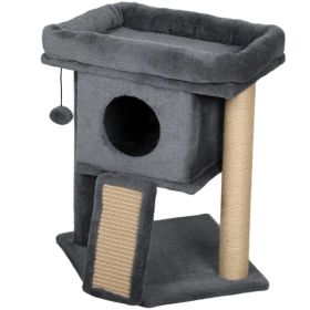 Cat Tree, Small Cat Tower with Perch, Scratching Post, Cat Condo, Toy Ball for Kitty, Indoor Use, Dark Grey (Option: Dark Grey)