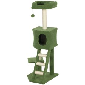 47" Tall Cat Tree Tower with Condo, Ladder, Scratching Posts and Hanging Ball, Green (Option: Green)