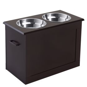 Raised Pet Feeding Storage Station with 2 Stainless Steel Bowls Base for Large Dogs and Other Large Pets, Coffee (Option: Coffee-650x440x170 mm)