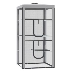 79" Cat Cage, Large Outdoor Kitten House, Indoor Cage Pet Kennel Playpen with 3 Platforms Door 4 Sandbags - Grey (Option: Grey, White, Black)