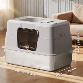 2025 Must-Buy Fully Enclosed Stainless Steel Cat Litter Box, Odor-Proof, Anti-Splash, Spacious For Large Cats (Option: Gray)