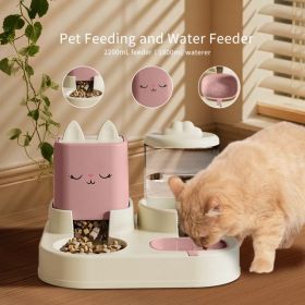 Automatic Pet Feeder With 2200mL-74oz Water Fountain, 1800mL- 60oz Food Dispenser Combo,for Large Dogs & Multiple Cats (Option: Pink)
