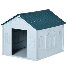 26" Plastic Dog House Outdoor with Air Vents, for Small Medium Dogs, Blue (Option: Blue)