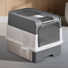 Fully Enclosed Magic Cube Litter Box, Top&Front Entry, Pull-Out Drawer, Anti-Splash Odor Control, Large For Big Cats (Option: Gray)