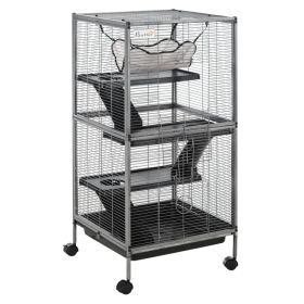 4-Tier Rolling Small Animal Cage, Deluxe Guinea Pig Cage, Ferret Cage for Mink Chinchilla Kitten Rabbit (Option: Grey)