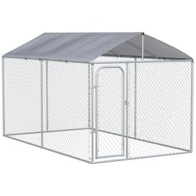 Dog Kennel Outdoor, Heavy Duty Playpen with Secure Lock, Cover, for Backyard & Patio, 13.1' x 7.5' x 7.5' (Option: Silver)