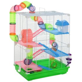 5 Tiers Hamster Cage Portable with Exercise Wheels Play Tube Water Bottle Dishes House Ladder for Gerbils, Green (Option: Green)